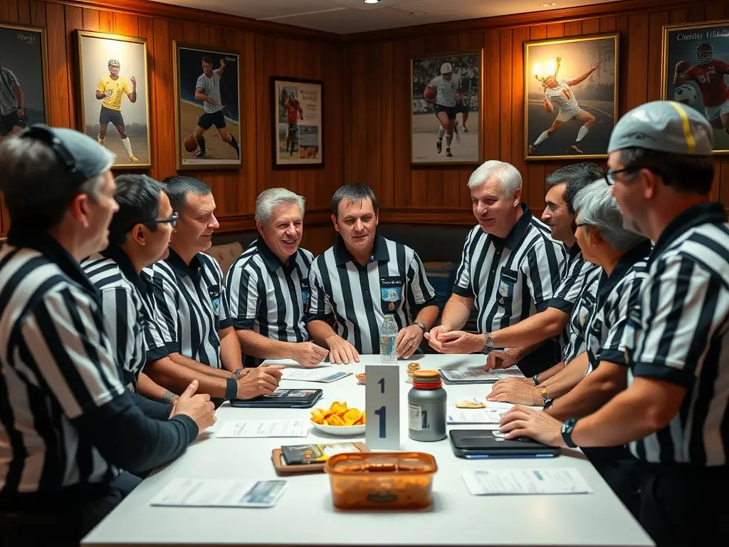 An image of referees collaborating and supporting each other, symbolizing solidarity and teamwork.