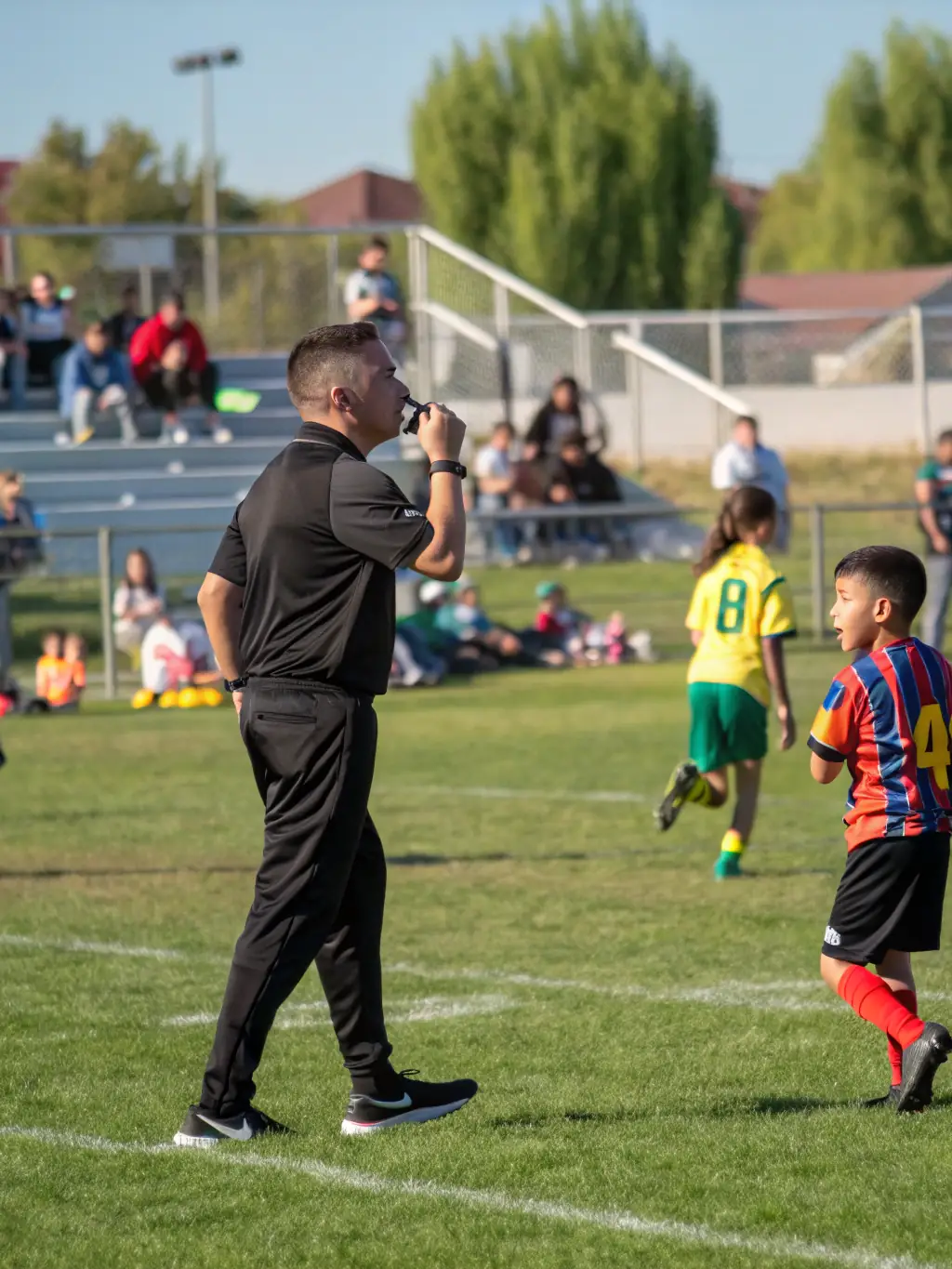 A photo of young referees being mentored by experienced officials, showcasing the transfer of knowledge and support.